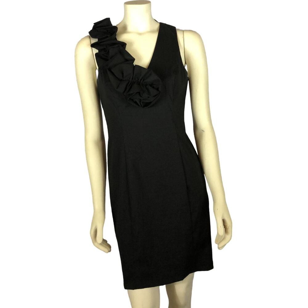 S.L. Fashions Sexy Black Ruffle Shoulder sleevless mini formal dress size 8